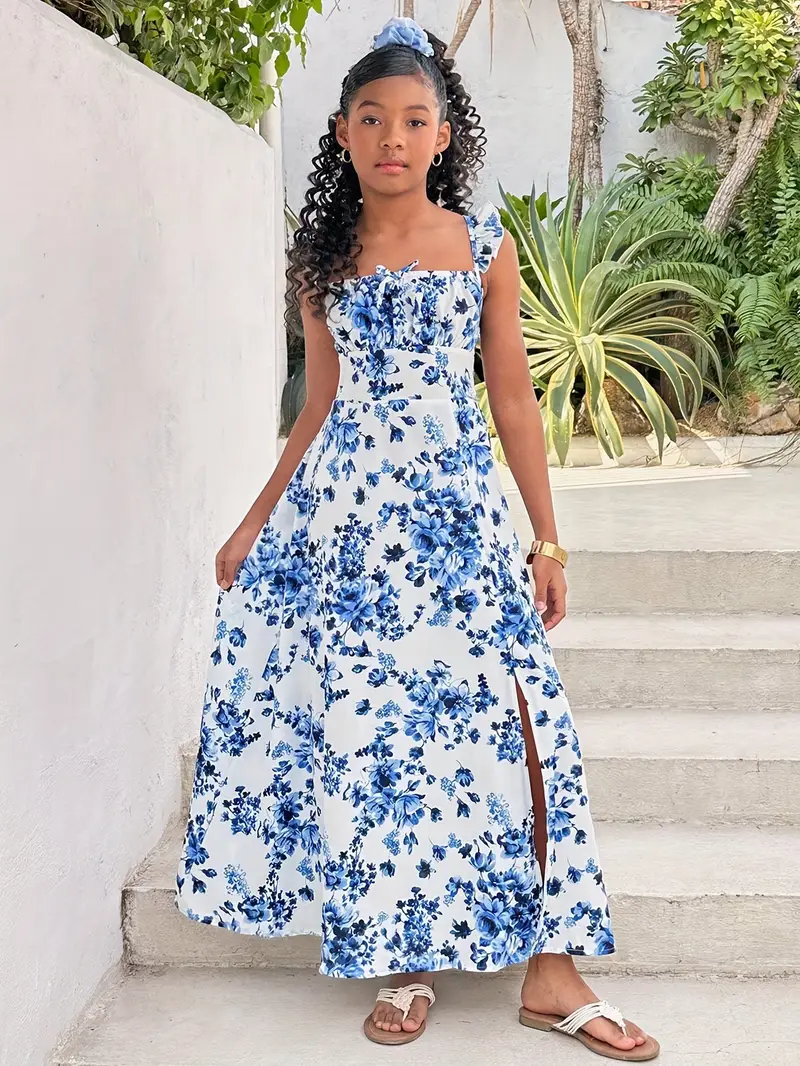 Girls' Sleeveless -Line Maxi Dress with Backless Square Neck & Chest Wrinkle - Ditsy Floral print Long * Dress for, Machine Washable Summer Dress for Kids (No Added) - Elegant -Line gown Girls' Sleeveless -Line Maxi Dress with Backless Square Neck & Chest Wrinkle - Ditsy Floral print Long * Dress for, Machine Washable Summer Dress for Kids (No Added) - Elegant -Line gown