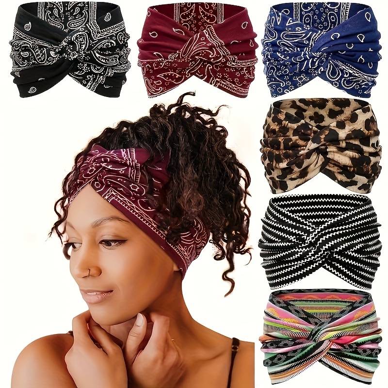 TEMU Wide Headbands For Women, Headbands For Women's Hair Boho Turban Headbands For Women Non Sliptwisted Hair Accessories 6 Pack