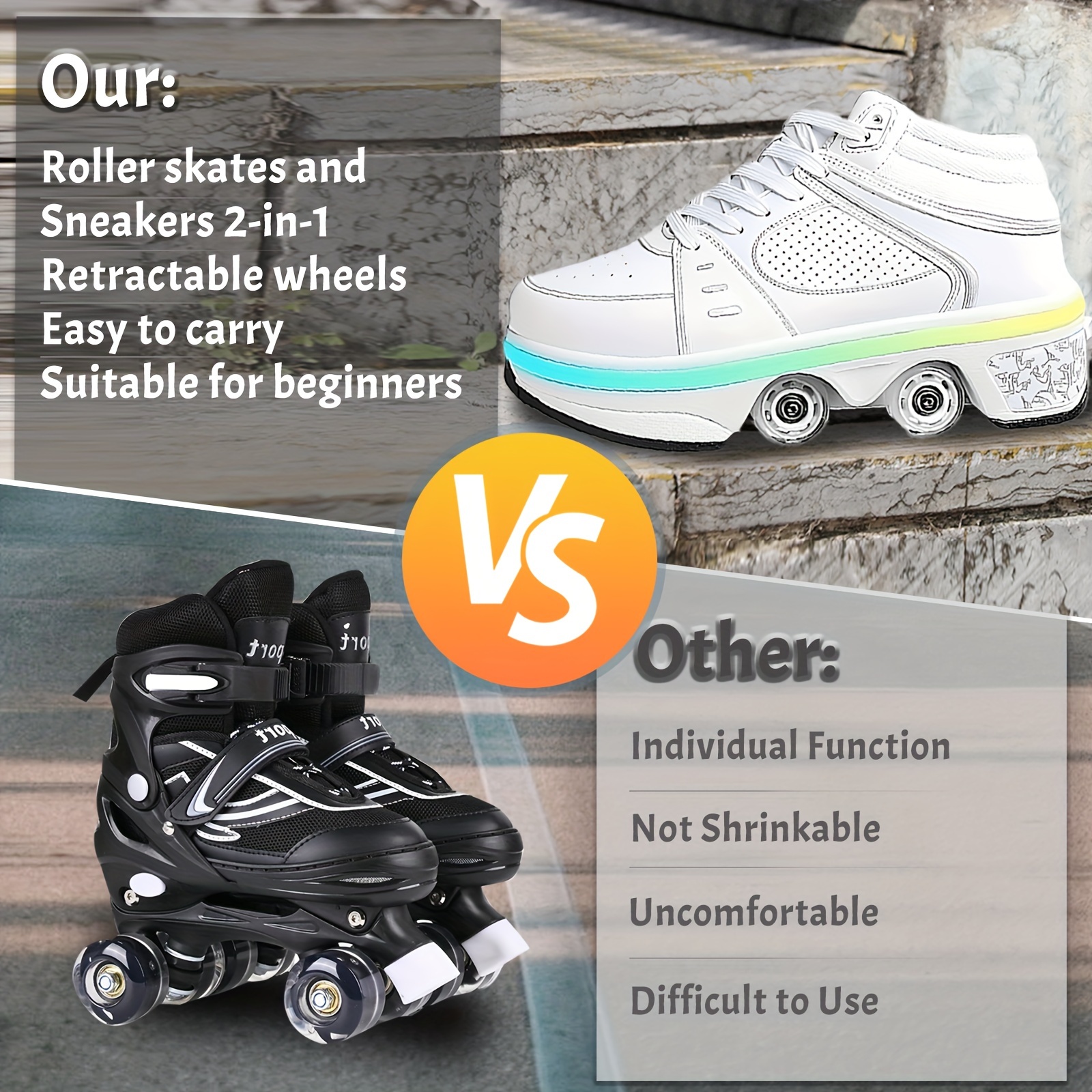 *ation Roller Shoes with Retractable Wheels, Skates And Sneakers 2-in-1,  Double-Row Rollerskates, Multifunctional Outdoor Roller