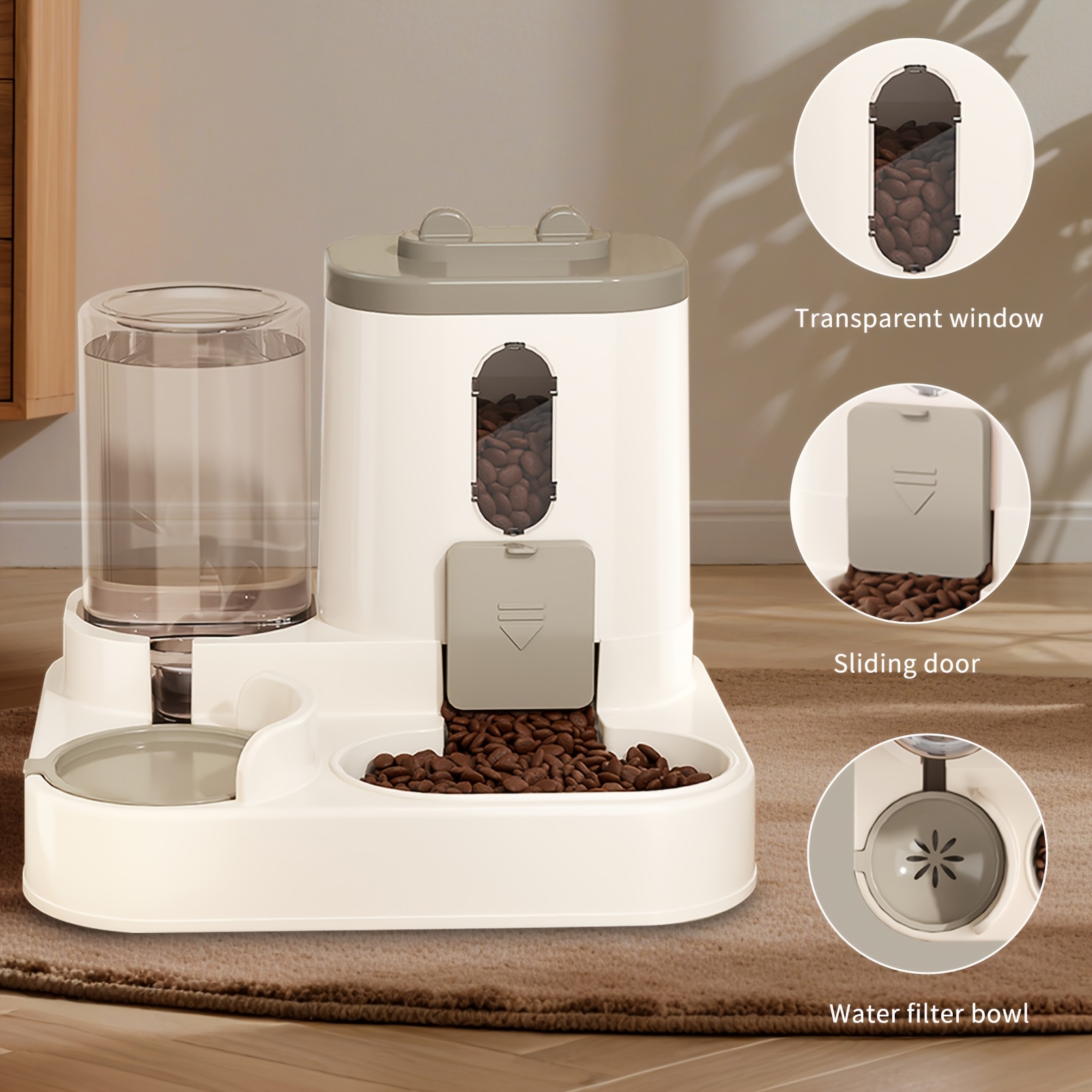 Gravity Cat Feeder And Water Dispenser, 2 in 1 Automatic Cat Feeder + 80 Pet Wet Wipes, Large Capacity Self Feeding for Small Medium Dog Puppy Kitten, Without Battery