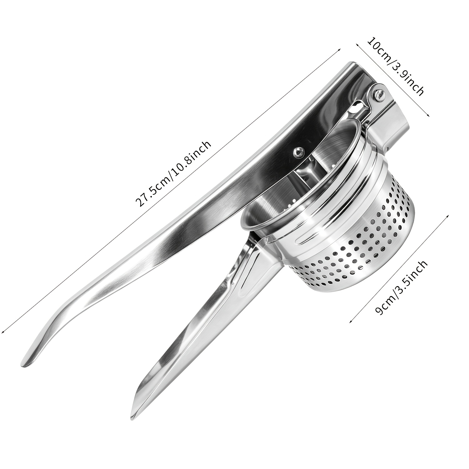 Image of Potato Ricer, Heavy Duty Stainless Steel Potato Masher With Ergonomic Handle, Press And Mash Kitchen Gadget, Make Fluffy Smooth Potatoes &# Press Fruit And Vegetables (silver)