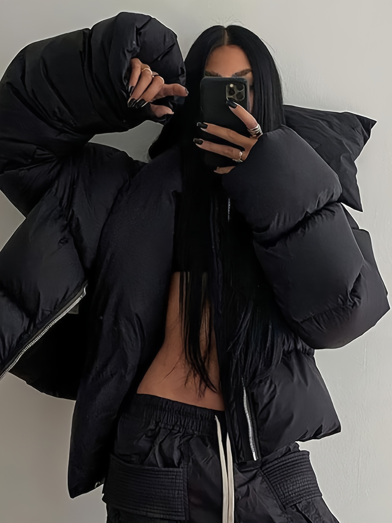 womens elegant winter puffer jacket with detachable hooded collar short   coat quilted waist short length non stretch outerwear for cold weather black hand washable jacket for dresses skirts layering black 2