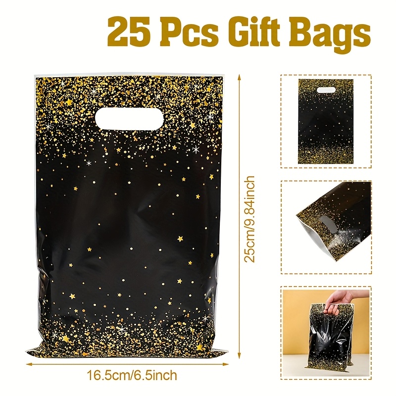 10/25/50pcs,black Golden Handheld Gift Bag,16.5*25cm,black Bag,gift Packaging Bag,wedding Bride Party Decoration,birthday Party Supplies,baby Party Decoration, Christmas, Halloween