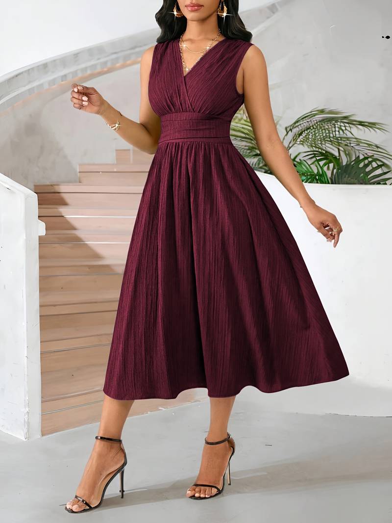 New Spring/Summer Fashion Women's Holiday Dress, Midi Sleeveless Summer Dress, Textured Fabric