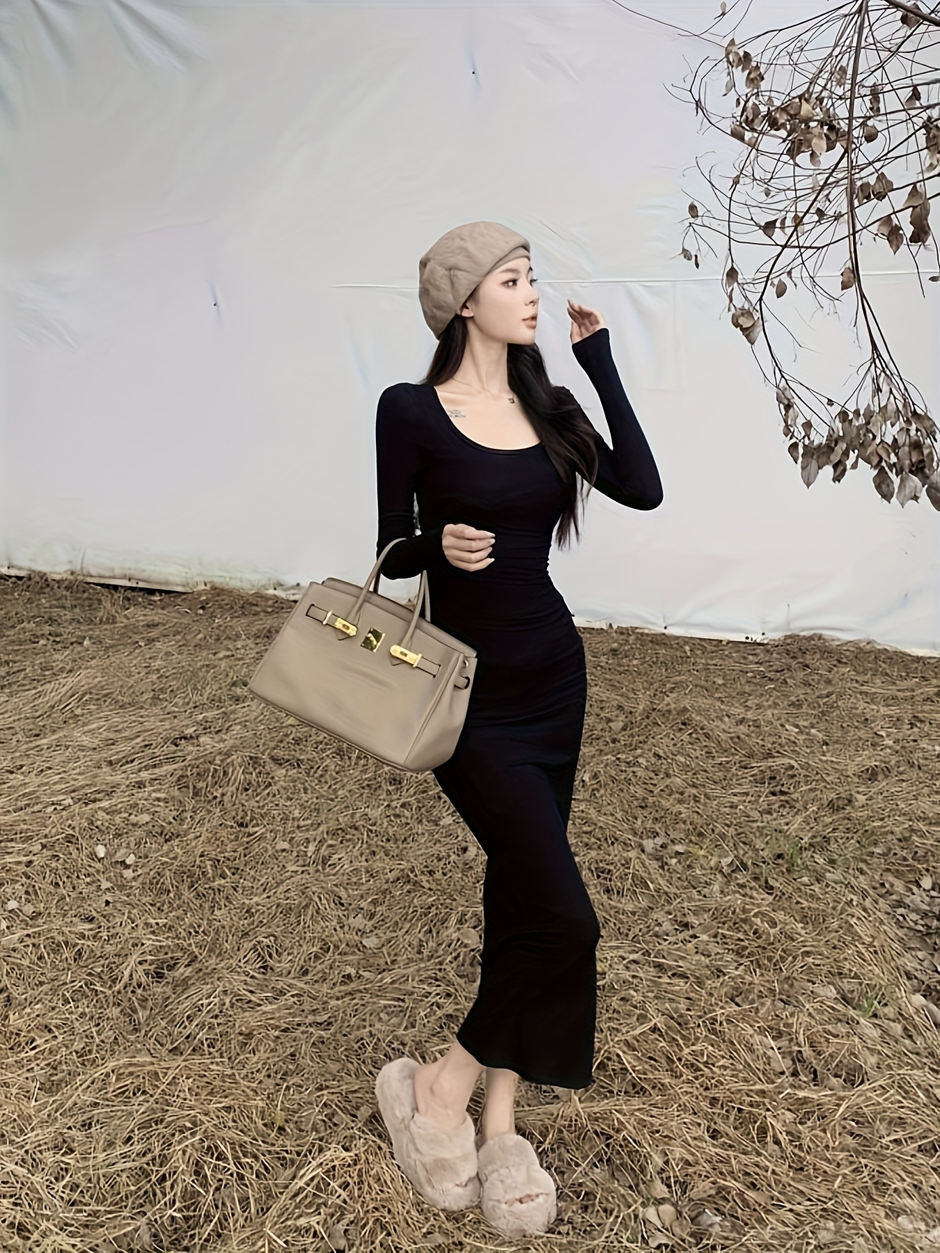 womens fit long sleeve midi dress casual stretchy - Temu Mauritius