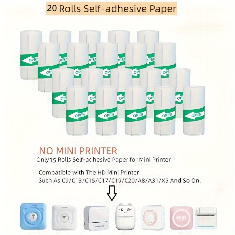 Thermal Sticker Paper 15 Roll Mini Printer Paper Bundle - Thermal ...