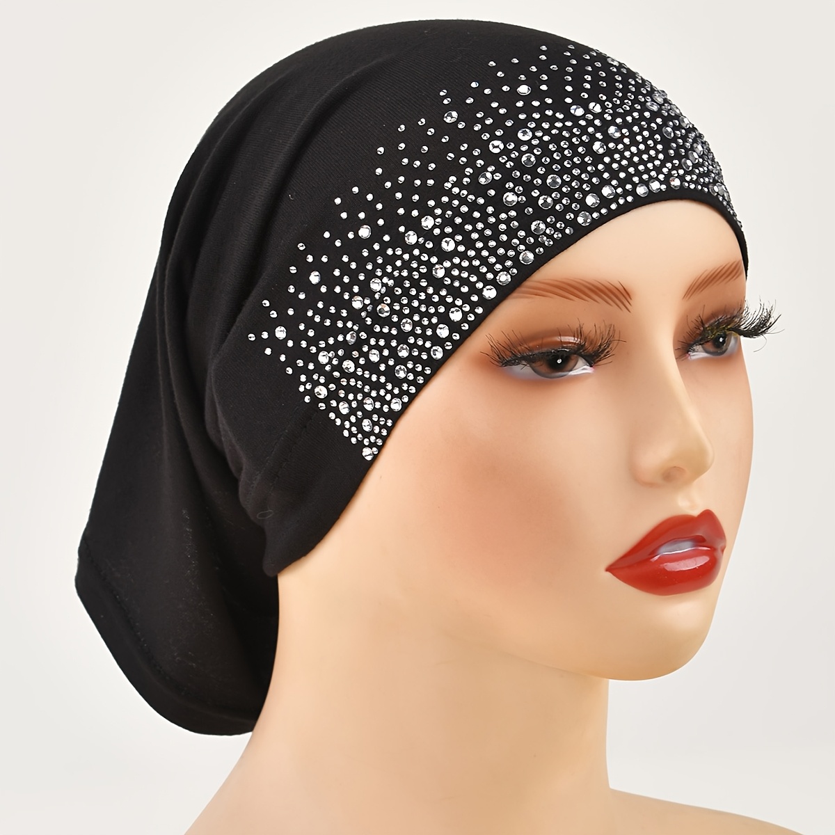 New Hot Drilled Women's Hot Drilled Large Area Wide Drill Elastic Base Cap Suitable For Casual Outing Festive Wear