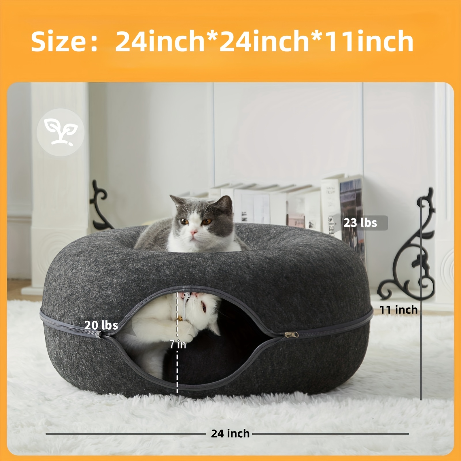 TEMU 24inch Large Cat Tunnel Bed - Soft, Lightweight, -resistant, And Interactive For Cats - Natural Fabric, All