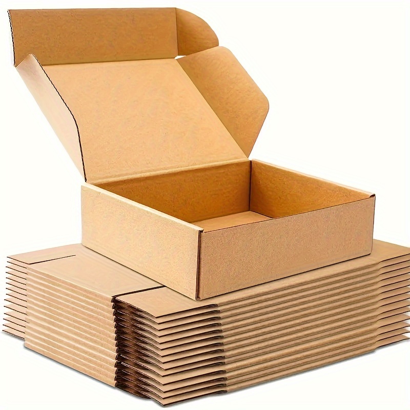 TEMU 20pcs Brown Corrugated Mailer Boxes - Small, Rigid, Flat Design For Shipping & Packaging, Ideal For Small Businesses And Gift Boxes, Shipping