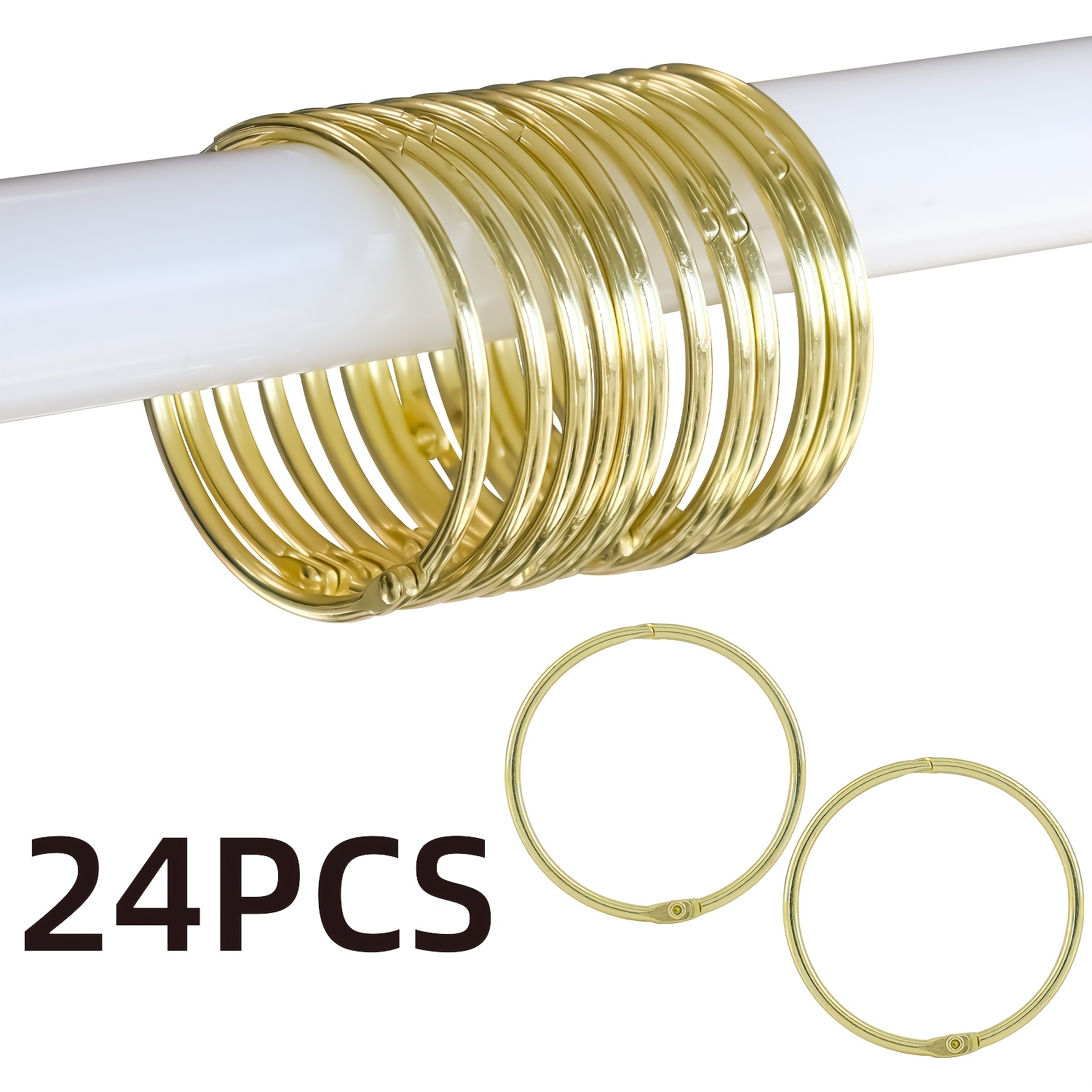 TEMU 24pcs Curtain Rings, Durable Decorative Shower Curtain Rings Metal Round Shower Hooks For Bathroom Shower Rod
