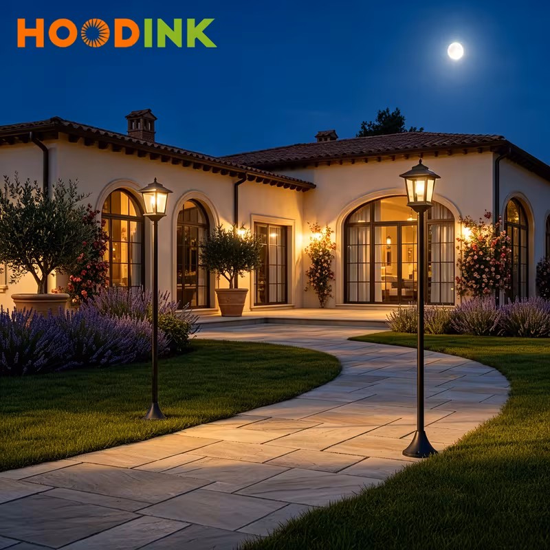2-Pack Solar Lamp Post Lights - IP44 Waterproof Dusk-to-Dawn Outdoor Pathway Lighting, Warm White