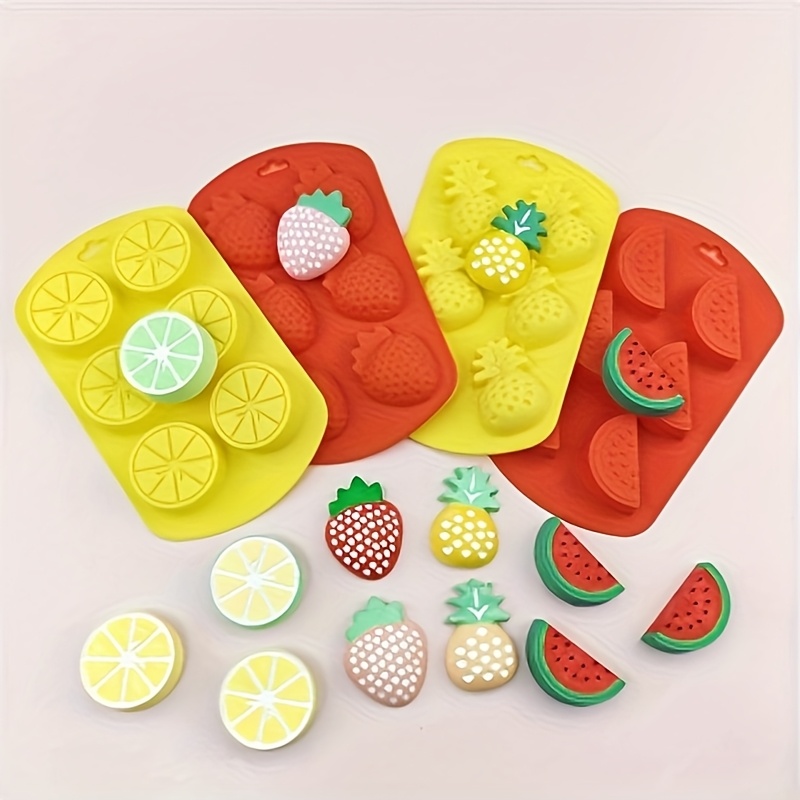 Food Grade 4pcs Fruit Shaped Cube Of Ice Silicone Molds Chocolate Cake Decoration Baking Tools Scented Candle Plaster Mold