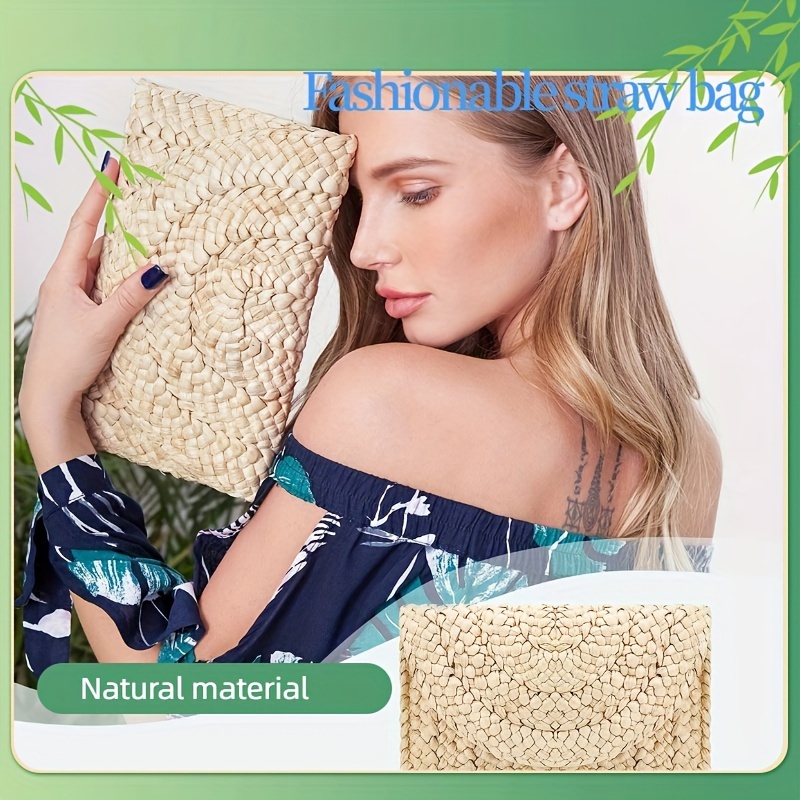 

Trendy Straw Bag, Simple Flap Clutch Bag, Minimalist Vacation Style Straw Phone Bag