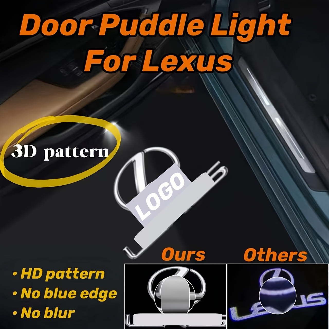 

Lumière de flaque de porte pour Lexus ES, GS, RX, NX, IS, LX, GX - Motif 3D HD, pas de bord bleu, pas de flou, LED 12V, aucune pile requise