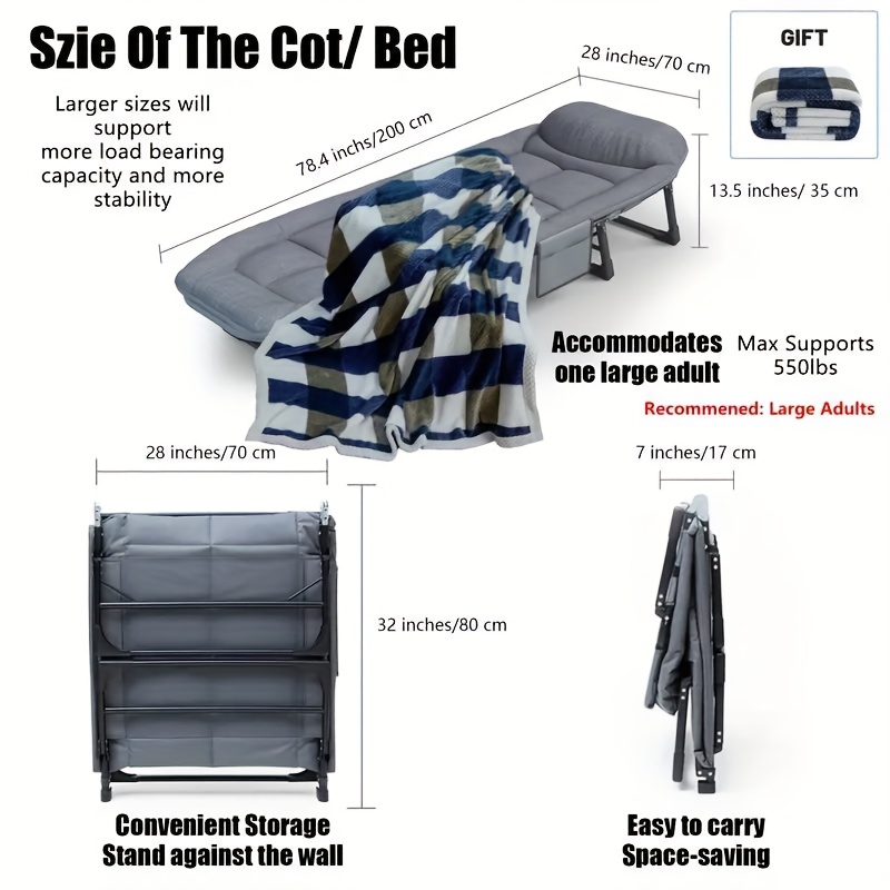 TEMU Niceway Outdoor Folding Bed, Outdoor Camping Bed. Regular/large/extra-large Portable Folding Bed, With A Weight Capacity Of 220/400/500lbs. A