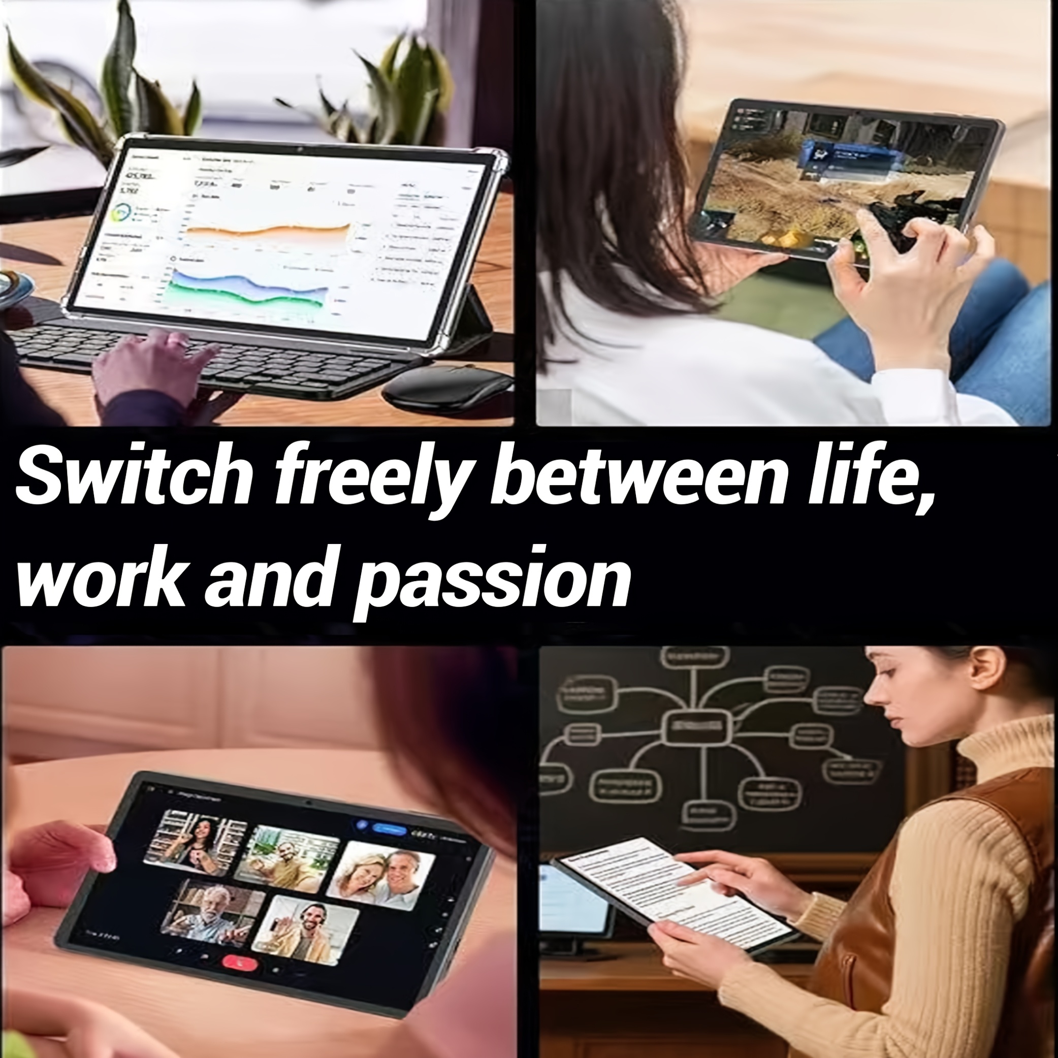 2026 Business Tablet, 2-in-1 Device, 10.1-inch HD Display, Android 15, 8 GB (4+4) RAM, 128 GB Storage, Supports Keyboard And Mouse Connectivity (included), Dual-band Wi-Fi, 6000 MAh Battery, Lightweight And Portable, Ideal For Business Travel And Of