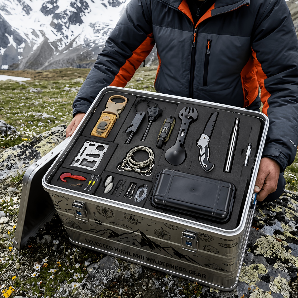 Image of From 36 Styles Highland Survival Equipment Set, Heavy-duty Protection Case, Water Purification Tablets And Plateau Survival Additions, Storage Bags And , Alpine Wilderness Gear