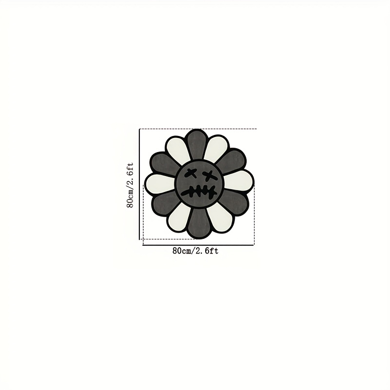 TEMU [Produit] 1 Grand Tapis de Sol Floral - Pétales Noirs et Centre Gris, Tapis Doux pour Salon, Chambre, Bureau - Lavage à Uniquement Polyester,