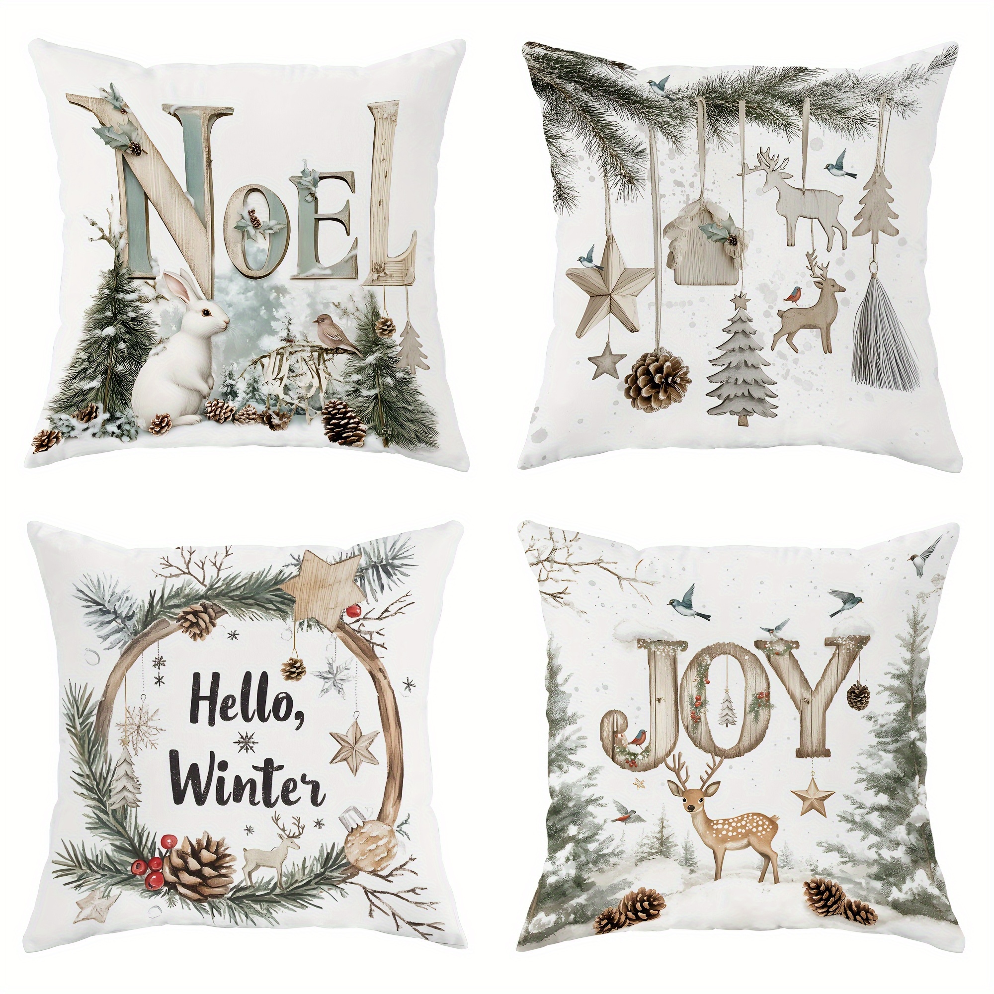 

4- Christmas - Contemporary , , , Washable, , One-sided Printed Pillowcases For , Bedroom, Sofa, And Bed Decor - Theme , Rabbit, And "