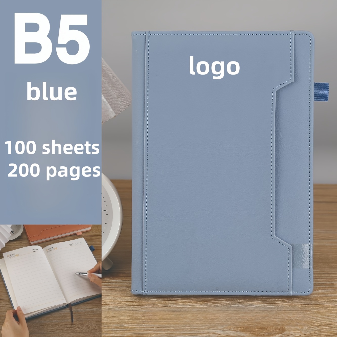 TEMU Anpassbarer A5/B5 Notizbuch mit kostenlosem Logo, Business & Office Journal, Multifunktionaler Stifthalter, Einfarbdruck