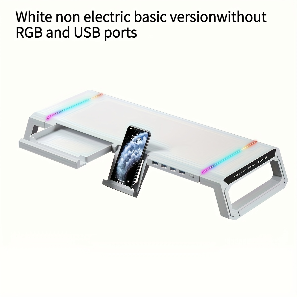 Ergonomic Monitor Stand with RGB Lighting, 4 USB Ports & Storage Compartment – Adjustable Height up to 80mm, Foldable Design for PC, Laptop, Desktop, and Mobile Devices, Device Accessory | Nonslip Features, Monitor Stand for Desk