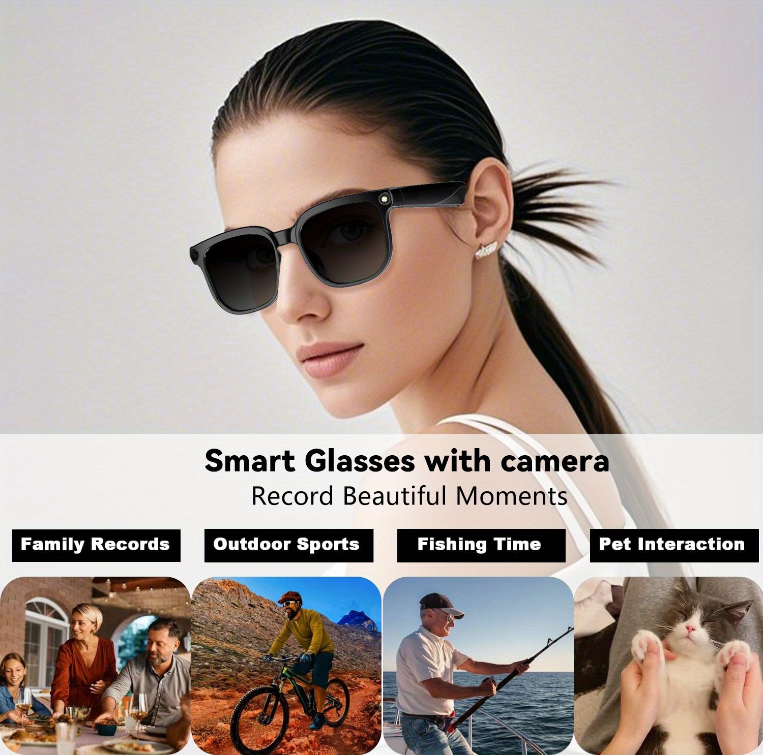 Smart Glasses with Camera, Ai Smart Glasses with Real-Time Translation /Object Recognition, Smart Camera Glasses with 8MP Recording, Support ChatGPT/Doubao AI Assistant, Bluetooth/WiFi High-speed Transfer, TR90 Material/290mAh Long Battery Life, HD