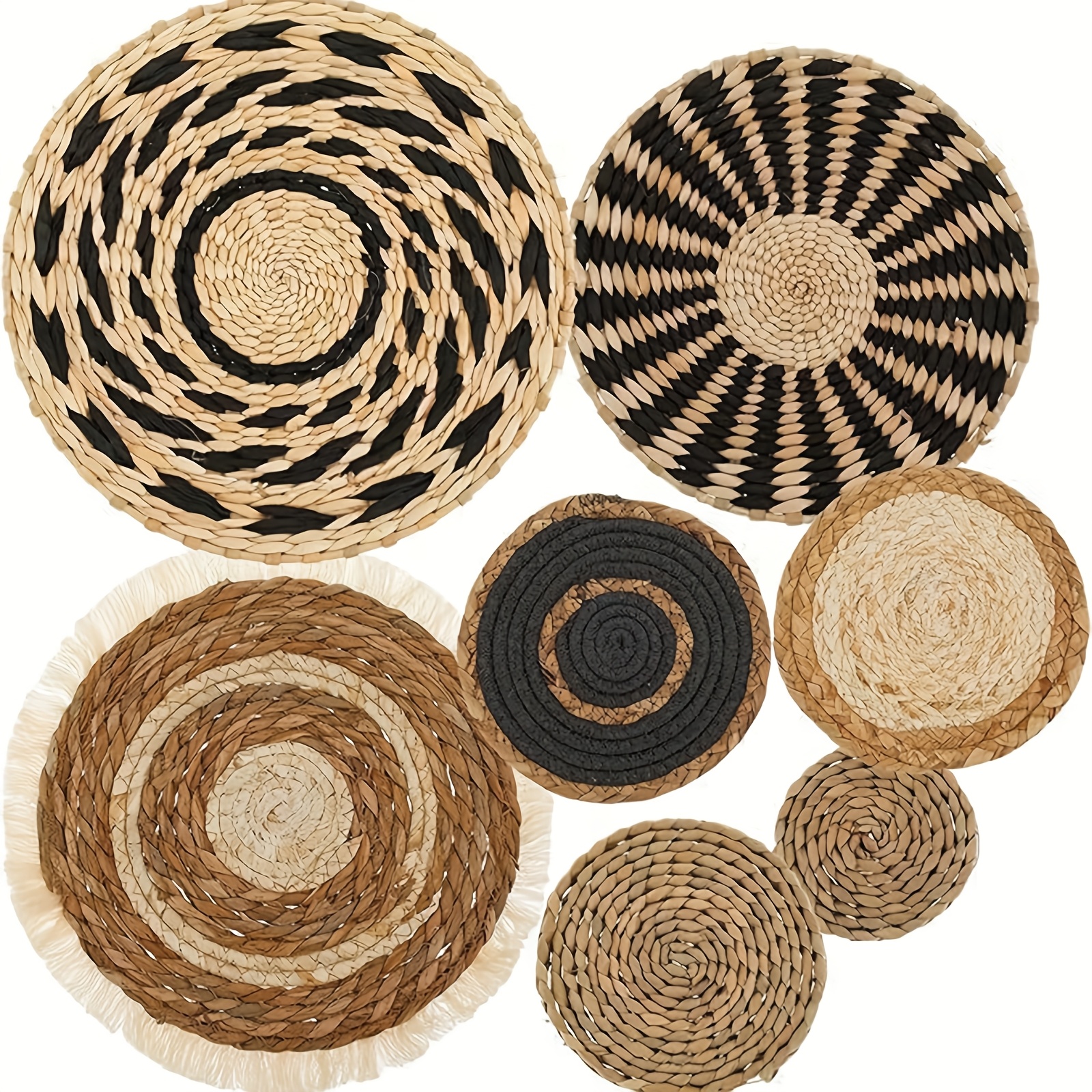 7pcs Bohemian Wall Basket Decoration Hanging Handmade Woven Basket Wall Decor Circular Bohemian Basket Wall Art Suitable For Farmhouses, Family Rooms, Decorative Tables, Multiple Sizes (classic)
