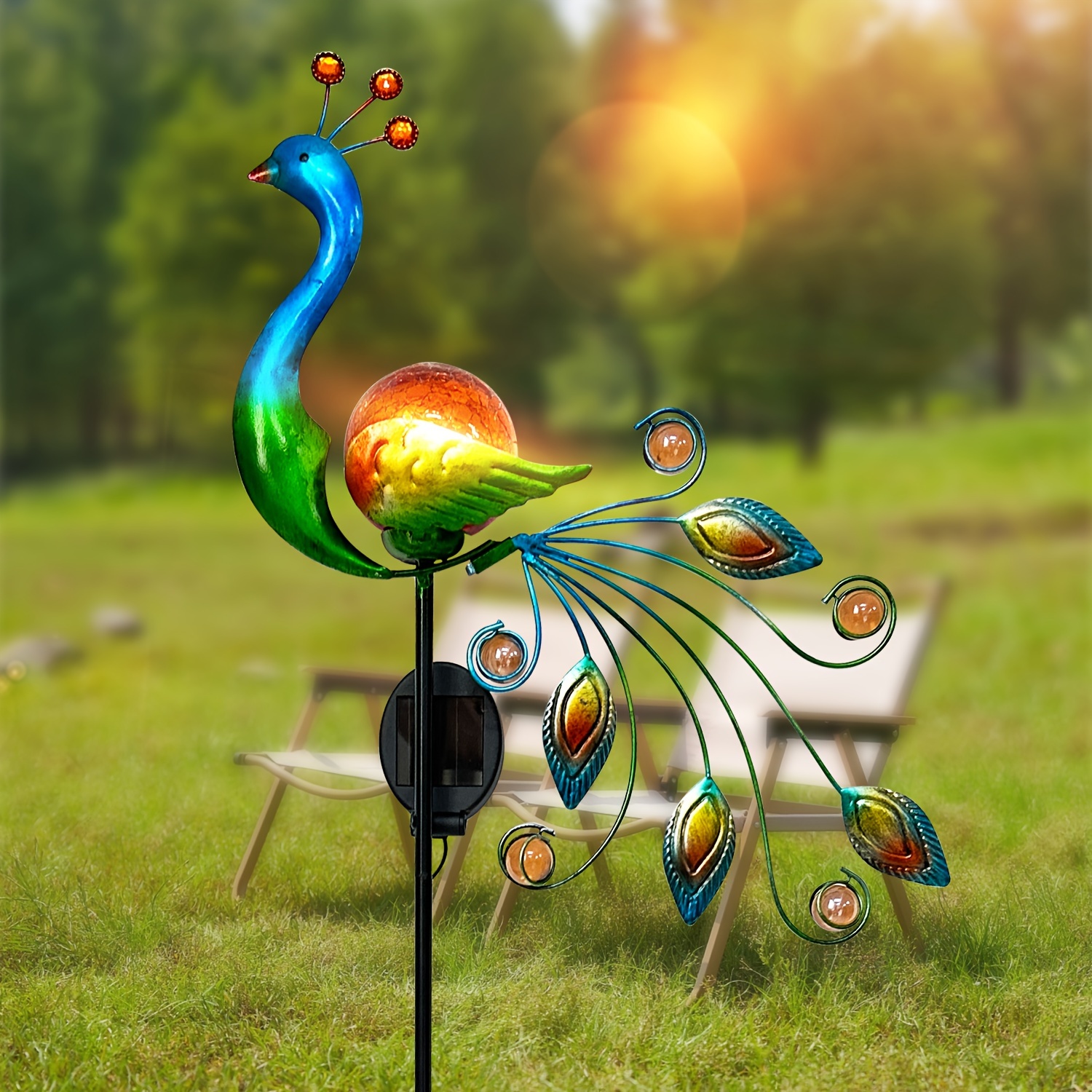 

1pc Peacock Shape Solar Metal Statue, Courtyard, Lawn, Gardening, Outdoor Accessories, Outdoor Decorative Lighting, Color-changing Lights, Peacock Statue Lights