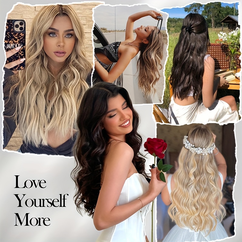 4 clips adjustable size invisible wire hair extensions with transparent wire synthetic hair piece long wavy secret headband hairpieces for women daily wear and halloween party details 2