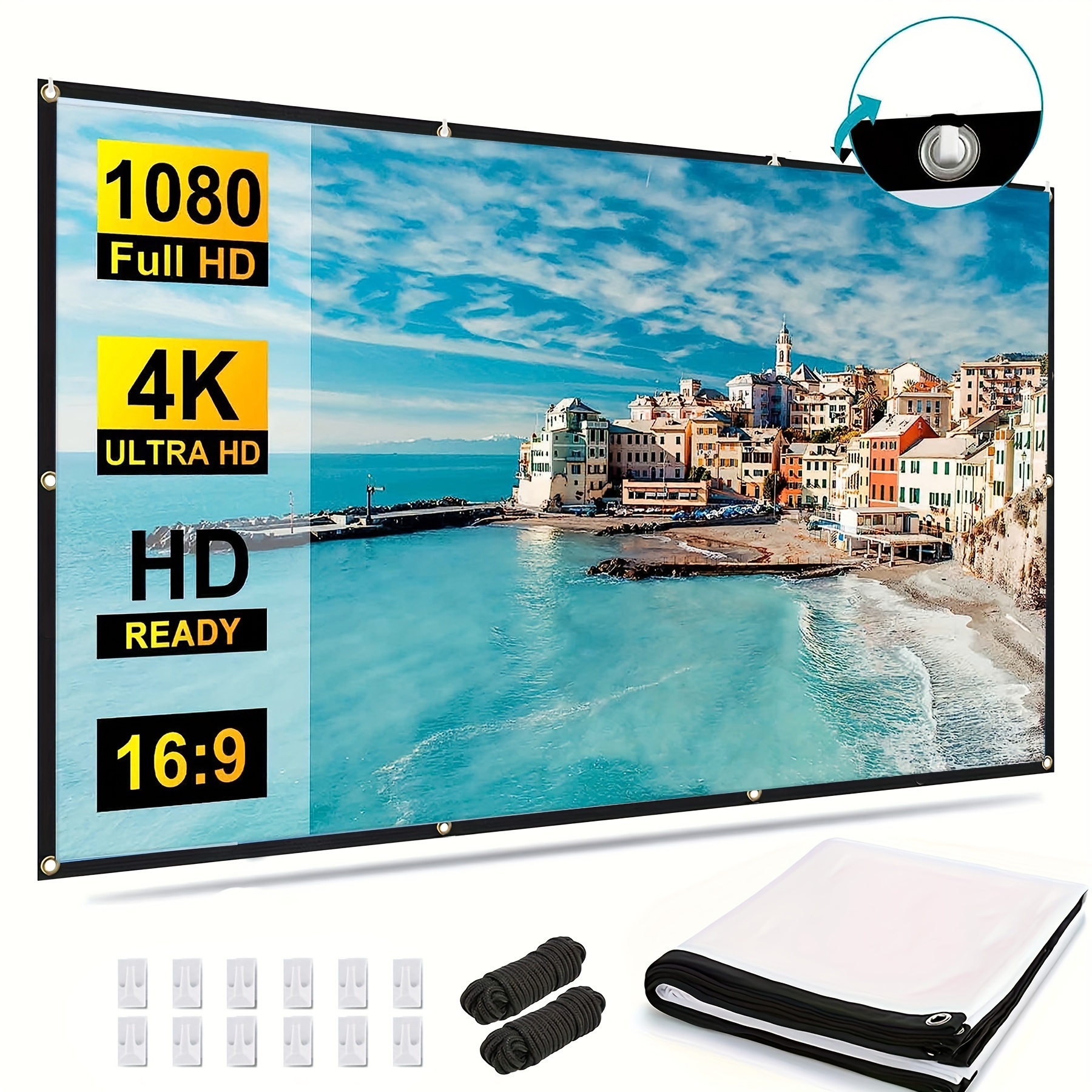 

Tuogtci 100 Inch Folding Portable Projection Screen 4k Hd 16:9 Polyester Anti-wrinkle For Dual Side Projection, Home Theater, Outdoor, Office, And Classroom Use - Uncharged Projector Accessory