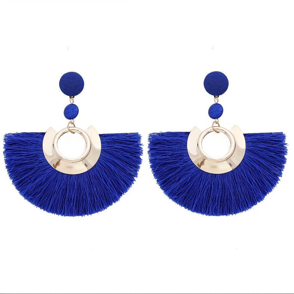 2pcs Tassel Statement Exaggerated Stud Earrings, Exotic Fan-shaped Earrings, Fashionable Ear Accessories, Suitable For Gifting