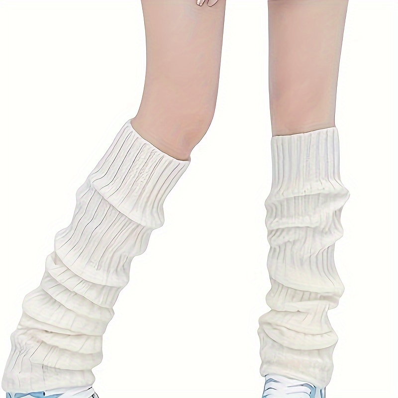 

Of Soft & Cozy Simple White Solid Color Stockings Leg Warmers - Leg Warmers For Women 80s Fashion Knit Leg Warmers, Non-slip, Casual, , Comfortable, And Warm For Casual Attire - Cold Weather