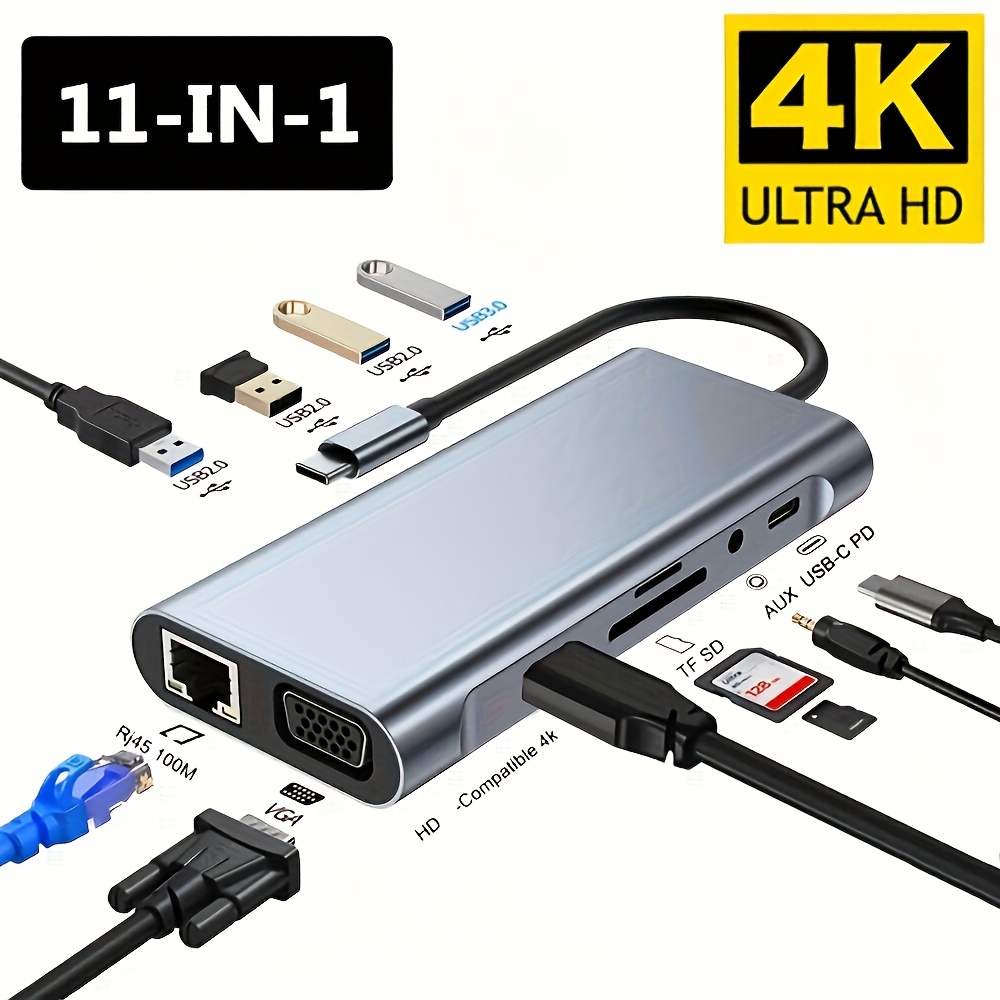 item picture 11 in 1 usb c expansion dock multiple high speed usb c ports triple display setup fast pd gigabit ethernet 3 usb ports microphone audio sd tf card reader   compatible with macbook windows and other usb c