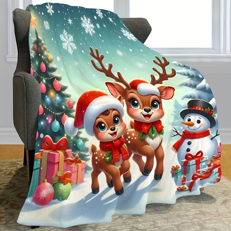 TEMU Christmas Reindeer Themed Gifts, Holiday Gift Blankets Suitable For Sofas, Beds, Travel, Outdoor Use, Cozy, Fleece Throws, Small Lap Blankets,