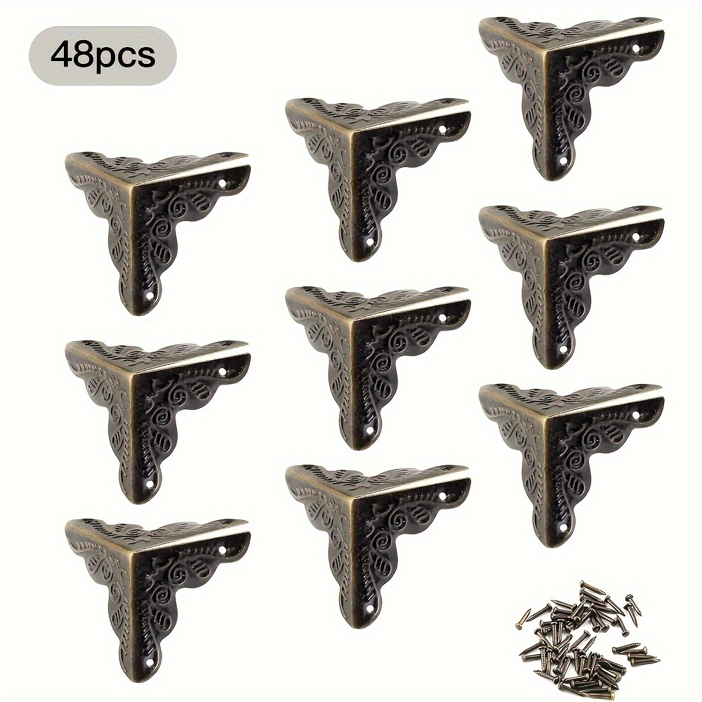 

48pcs Bronze Metal Cabinet Corner Protectors With Rattan Guards - Decorative Furniture Safety Covers, Includes Mounting Screws