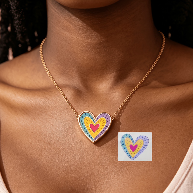 Custom Painted Pattern Pendant Necklace — 304 Stainless Steel