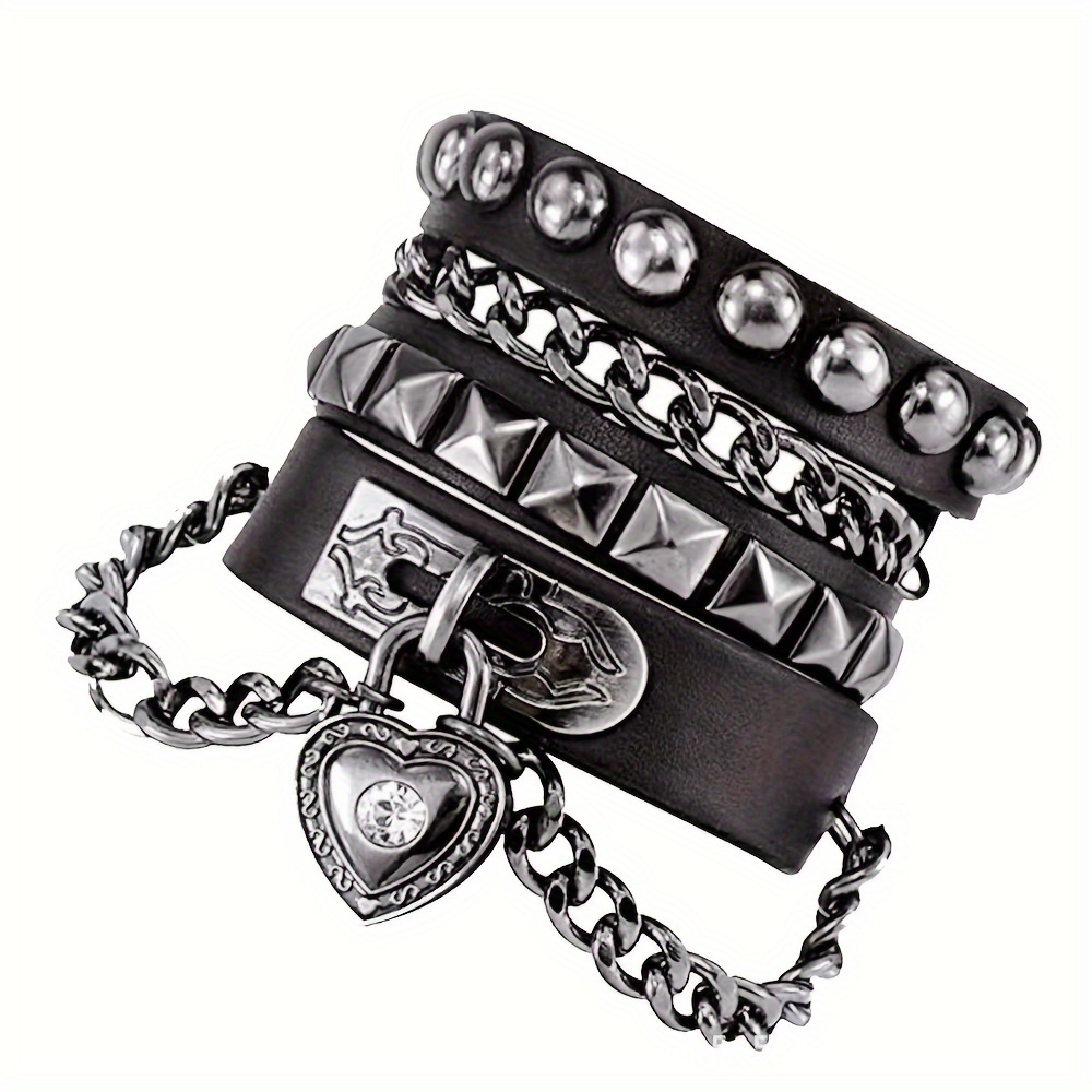 TEMU 2pcs Punk Pu Leather Cuff Bracelet, Retro Multi Wrap Bracelet For Men Women