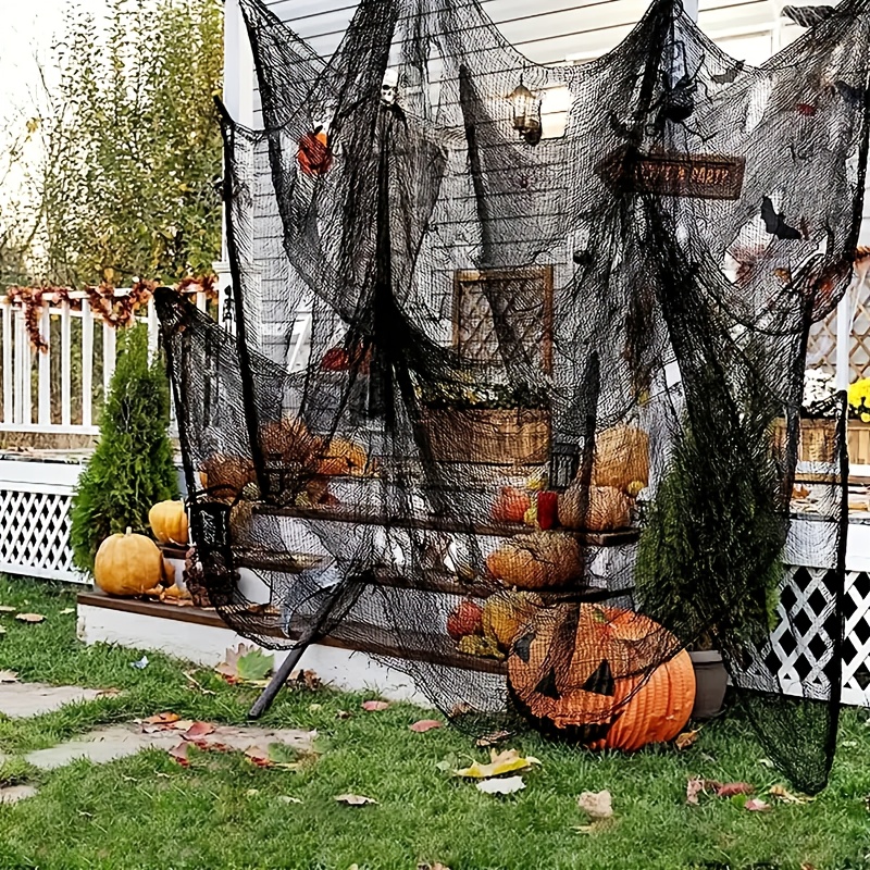1pc/10pcs Black & White + Spider Web Mesh, Dark Gothic Style with Sheer Fabric and Irregular Netting / Wrinkled Drape Effect for a Lightweight Transparent Look - Perfect Halloween Decor to Create Mystery Atmosphere: Ideal Party Props or Porch Staircase Adornment