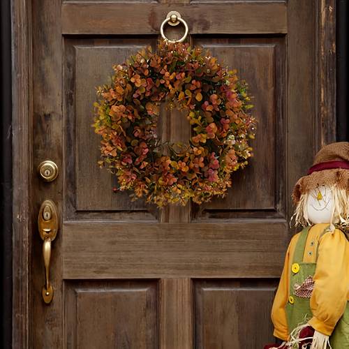17 7 farmhouse autumn eucalyptus wreath for front door artificial fall wall decor with rustic foliage design indoor outdoor holiday thanksgiving decoration outdoor decorations