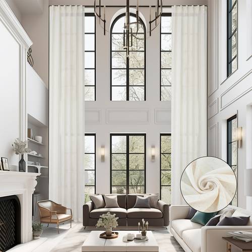2 panels extra long linen sheer curtains 2 tall curtains for high ceiling long window room light filtering window coverings rod pocket back tab