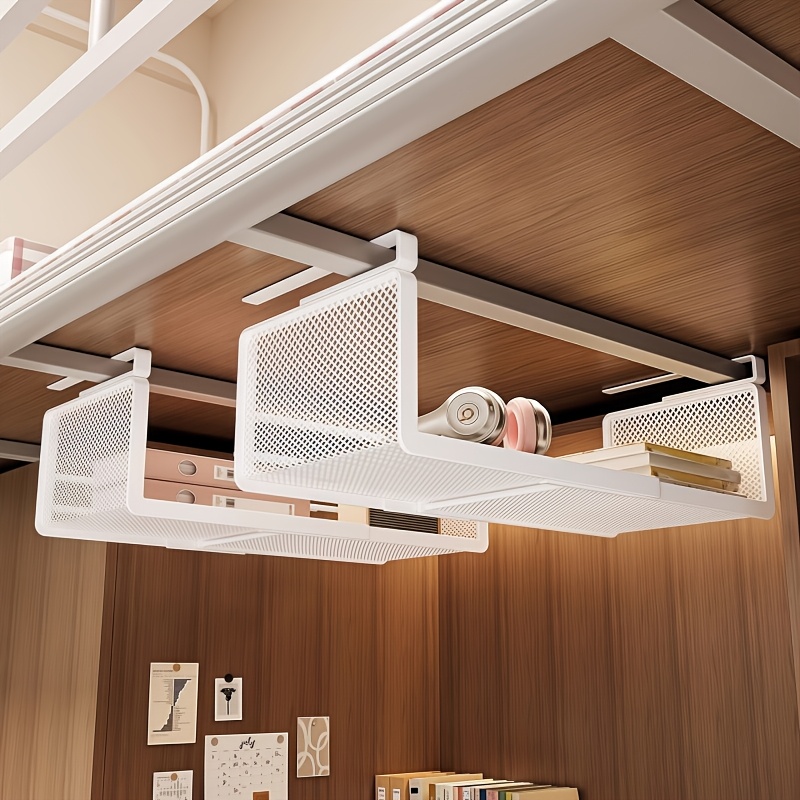 TEMU 2pcs Adjustable Wall-mounted Retractable Storage Shelf - Heavy-duty Plastic Multi-tier Shelf Suitable For Desk, Kitchen, Closet, Utility Racks