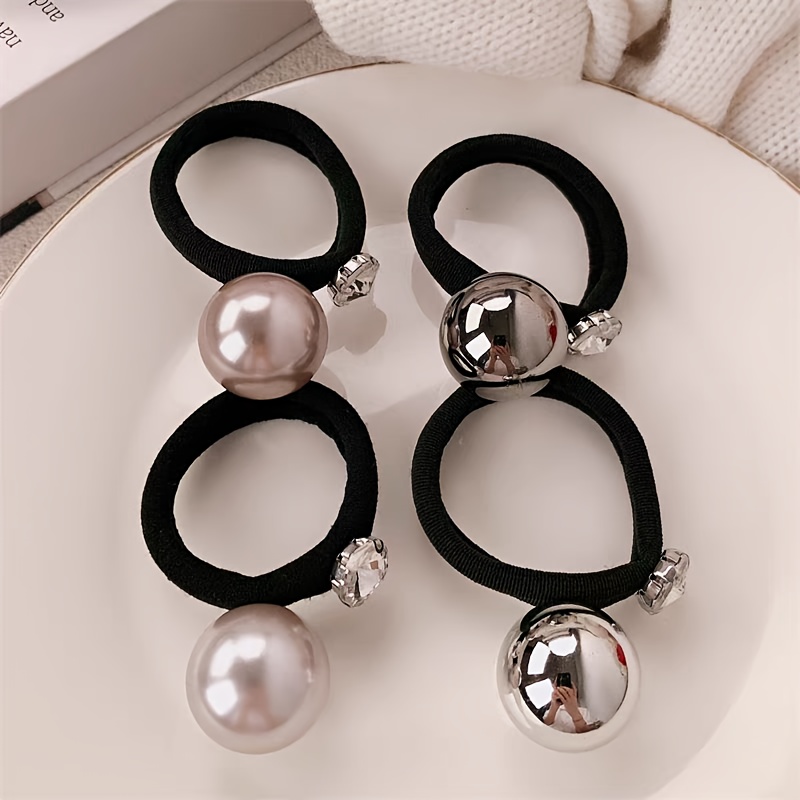 TEMU 4pcs Of Easy And Elegant Pearl Hair Ties With Ends For Women, Versatile And Stretchy Ponytail And Bun Hair Additions