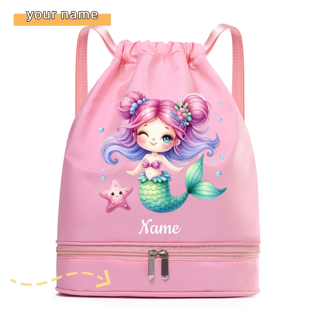 TEMU Customizable New Printed Backpack, A Stylish Foldable Swim Supports Self- Exclusive Name Text, Featuring A Fashionable Holiday-themed Mermaid