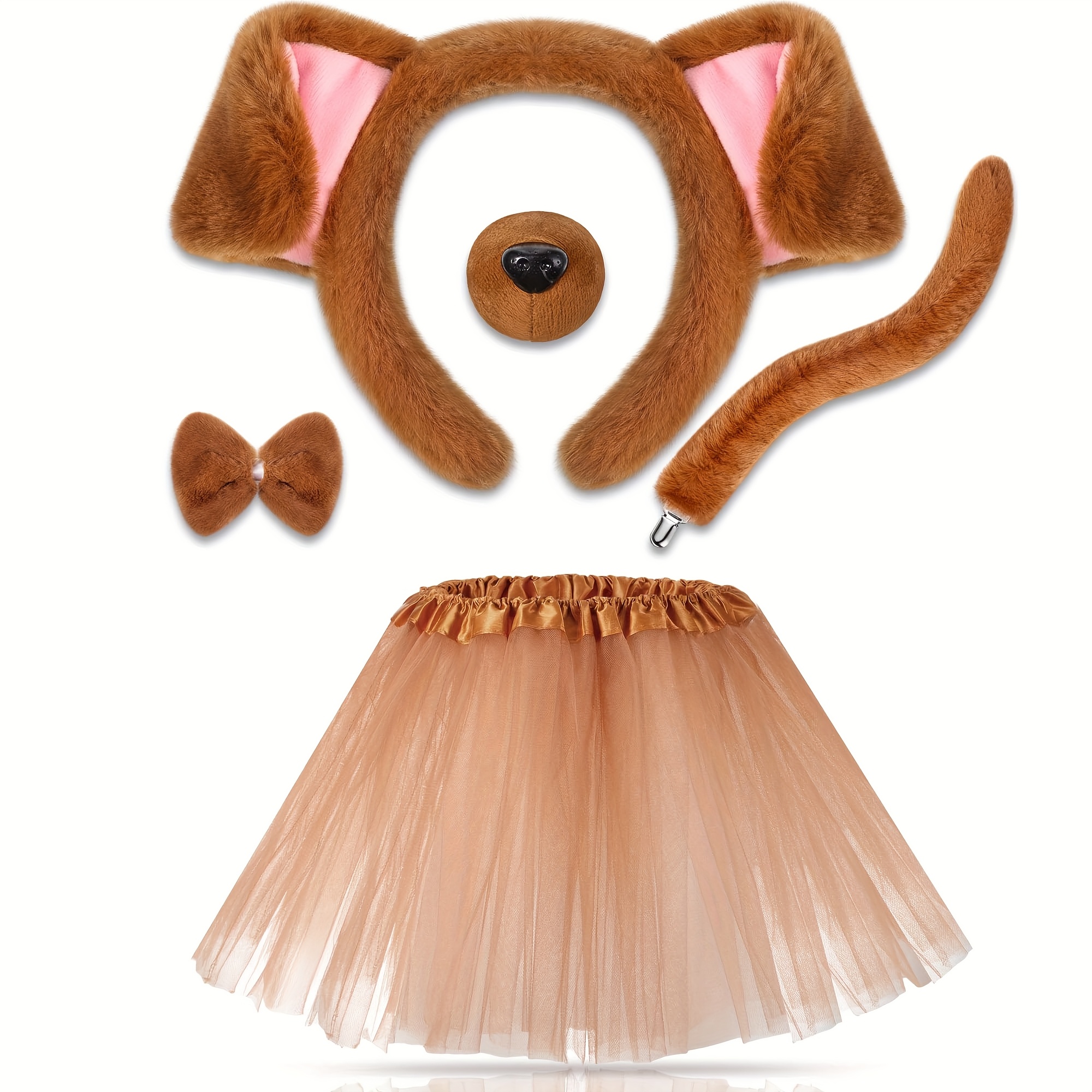 Image of 2/4/5pcs Dog Ballet Dress Animal Costume Set, Ear Headband Nose Bow Tail Ballet Dress Animal Role Play, Suitable For Birthday, Costume Accessories, Halloween Christmas Holiday Decoration Props