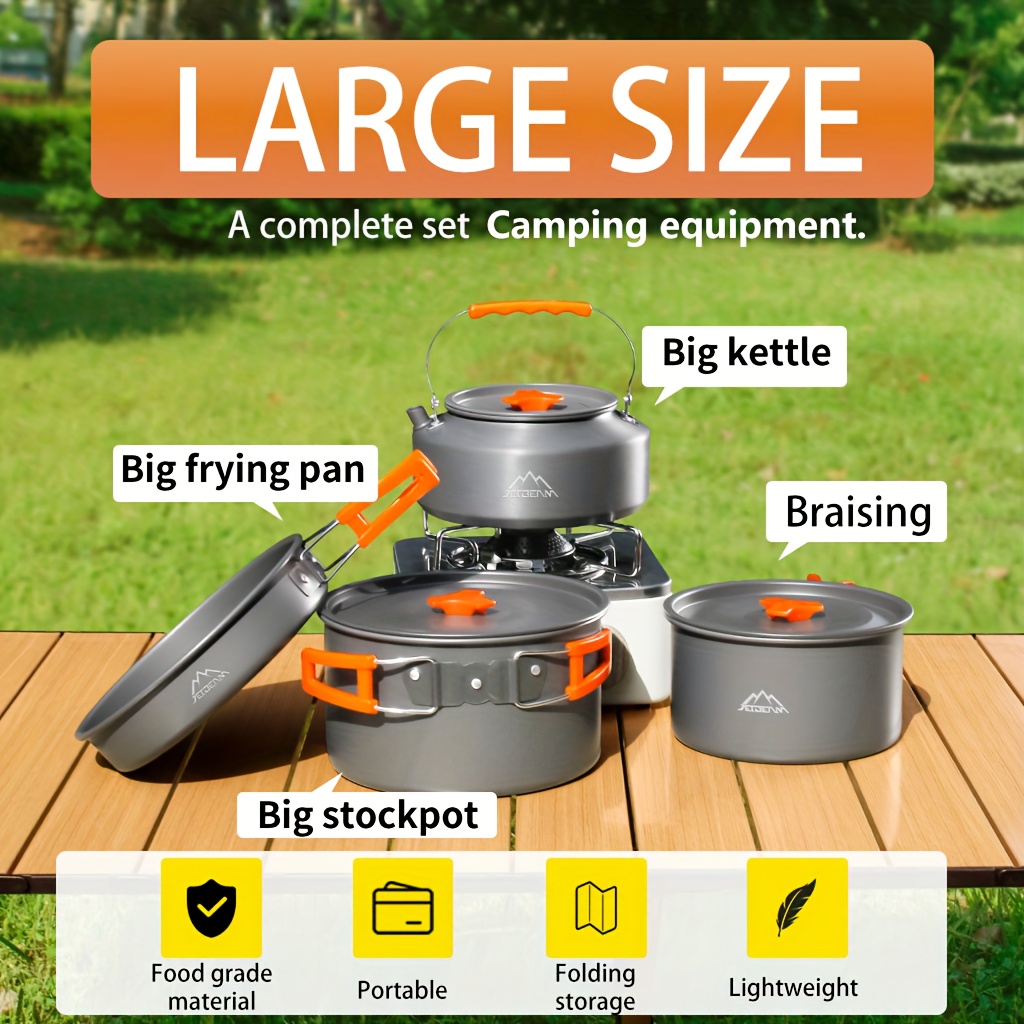   4 5p camping cooking set   pot pan and 54oz kettle compact and portable for camping rv   with bowls and utensils safe for dishwasher halloween ideal christmas gift
