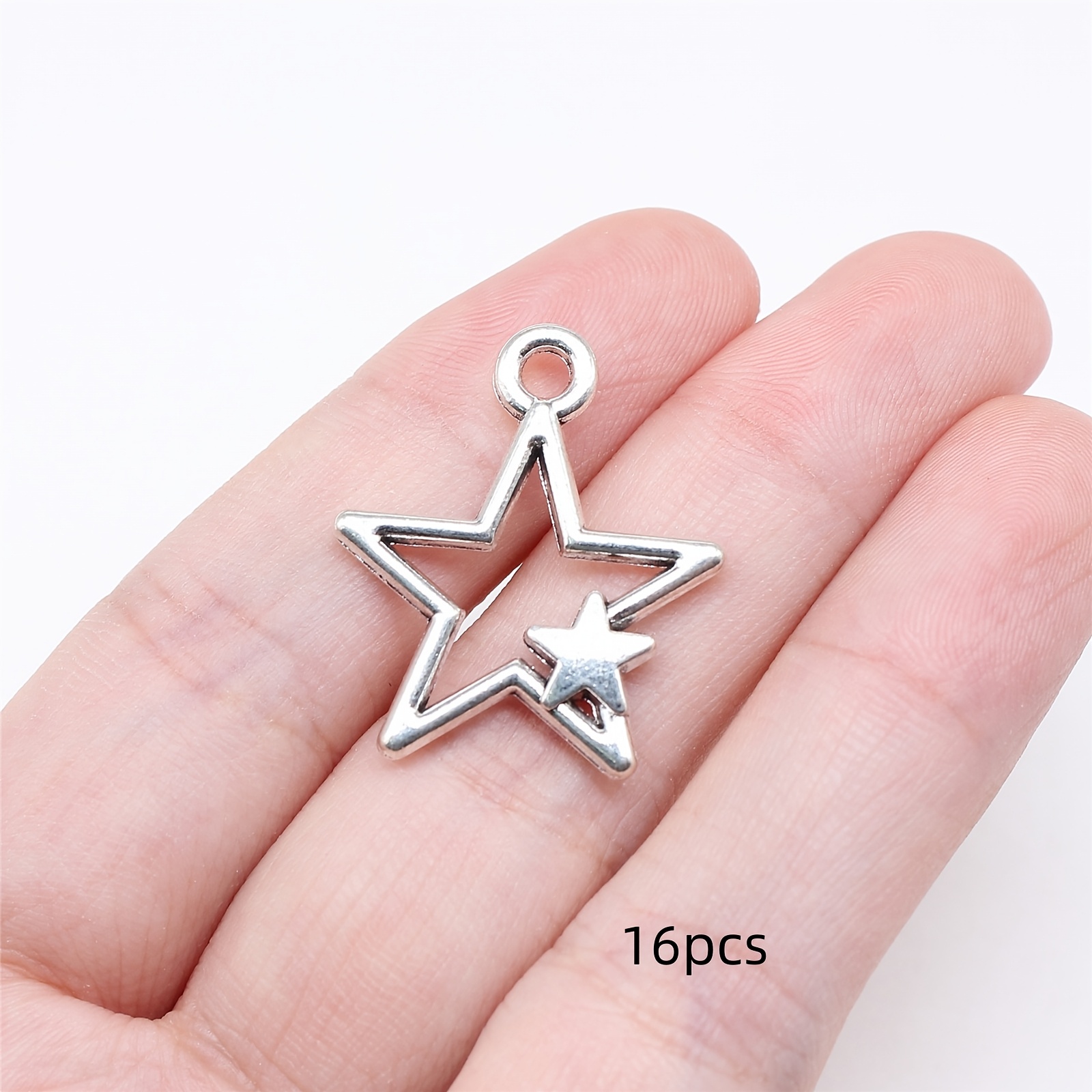 TEMU 16pcs Fashionable And Hollow-out Five-pointed Star Pendants, Suitable For Making Necklaces, Bracelets, Earrings, And Other Simple Starry