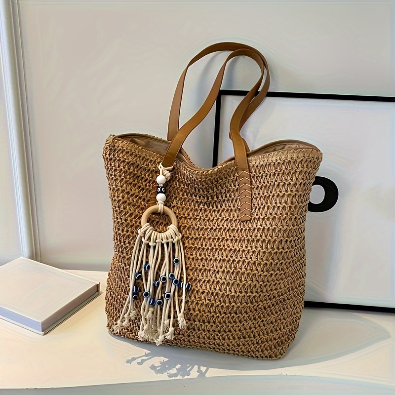 

Simple Versatile Tote Bag, Solid Color Large Capacity Handbag, Women's Outdoor Beach Shoulder Bag
