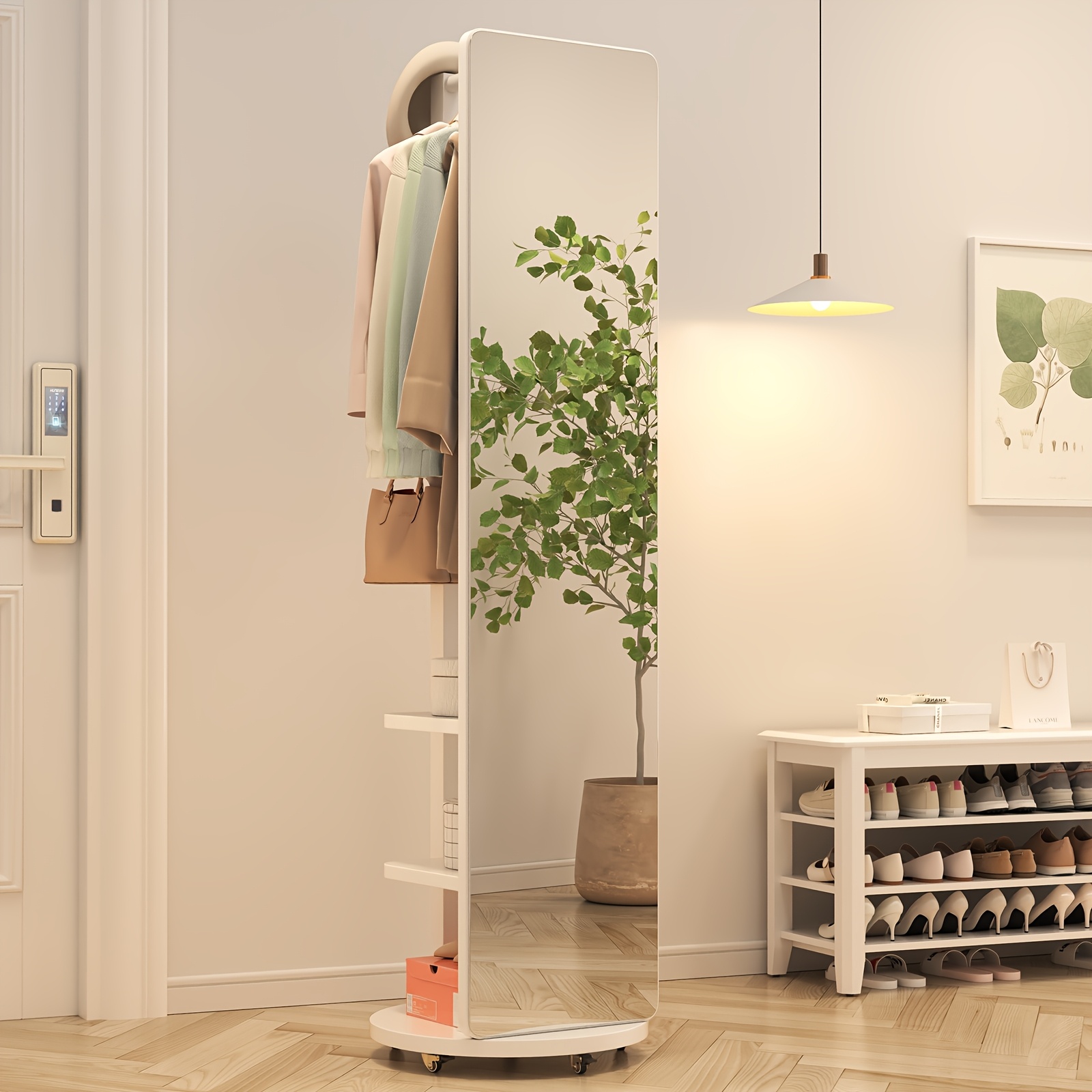 meubles pour la maison, en bois massif, pleine hauteur, debout, pour chambre à coucher, rotatif et mobile avec un porte-vêtements intégré, dressing pleine longueur adapté pour la chambre à coucher et le salon, détails de la livraison gratuite 2