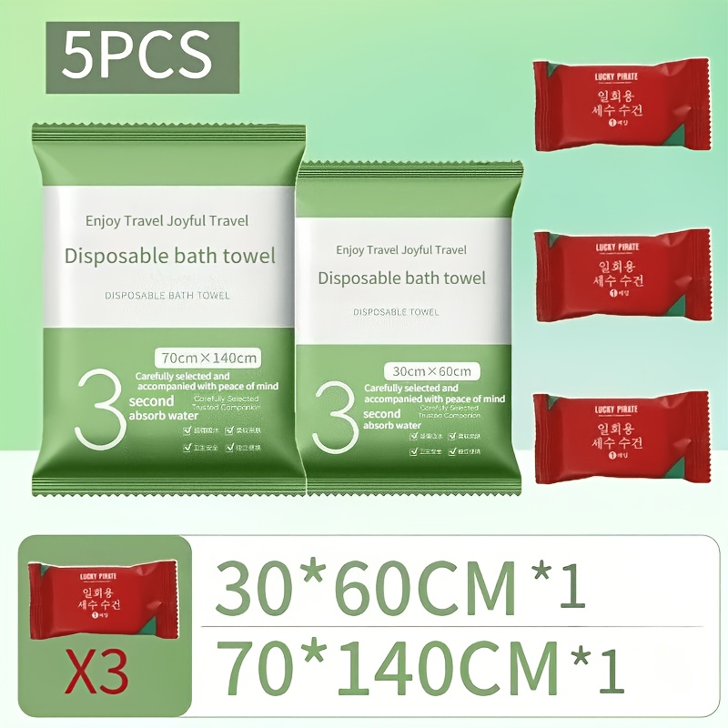 TEMU 5pcs Hotel Disposable Bath Towels, Towels, Face Towels Set, Thickened And Increased Compression Towels, Independent Packaging, Portable Business