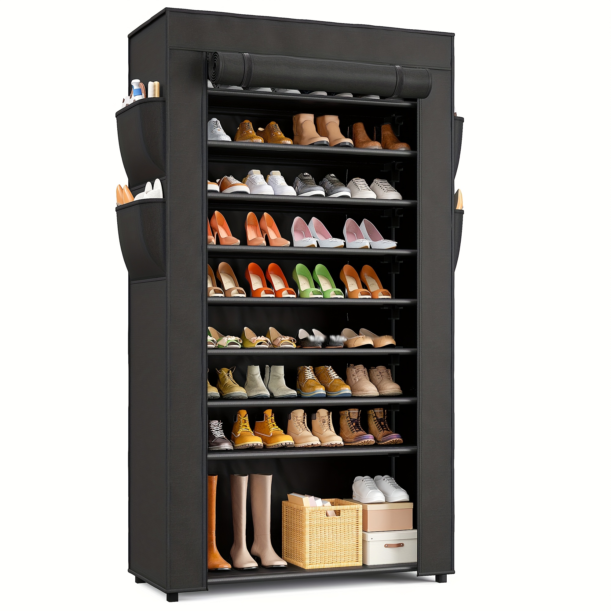 TEMU Large Capacity Shoe Rack, Metal Shoe And Boot Organizer, 9-layer Tall Shoe Rack, Nine-layer Hooded Shoe Rack, Freestanding Design, Suitable For